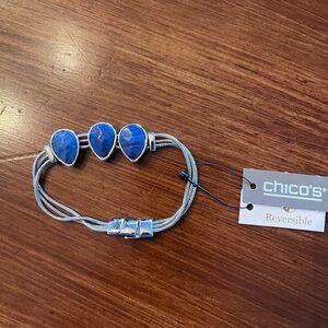 Chico's Reversible Navy Fuchsia Teardrop Silver Tone Magnetic Close Bracelet NWT